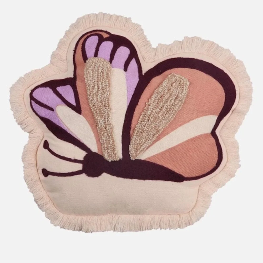 Butterfly Shaped Pillow with Fringe Perfect Size New With Tags Purple 17x14x4.5